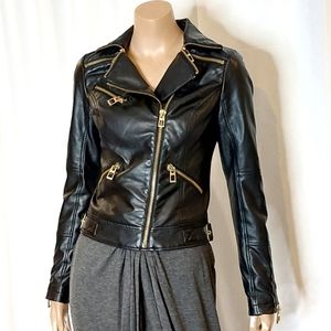 GUESS black faux leather Motorcycle jacket sz Small